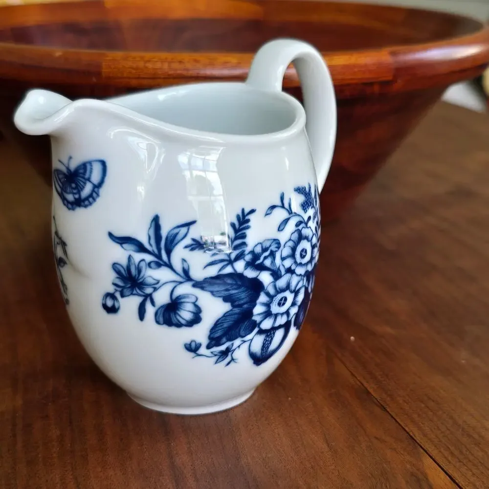 Vintage Royal Worcester Hanbury Milk Jug Blue White Floral Butterfly Cottagecore